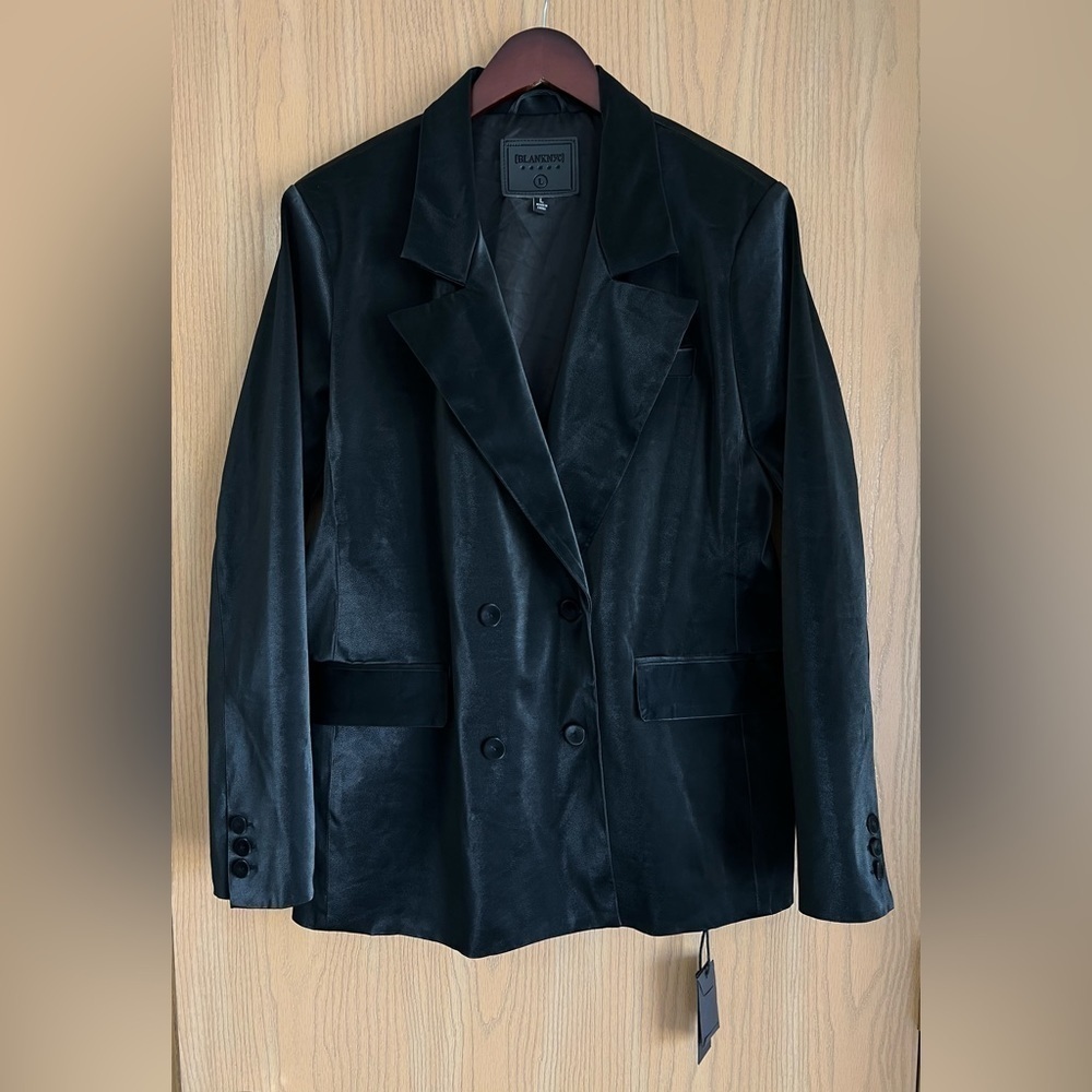 BLANKNYC Women’s Large Vegan Leather Double Breasted Blazer | Black